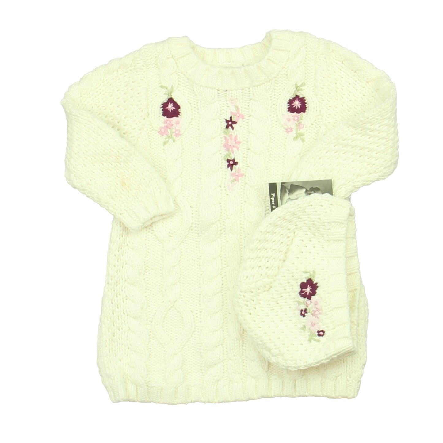 Piper & Posie Girls White Floral Sweater Dress Size: 6-9 Months White Floral
