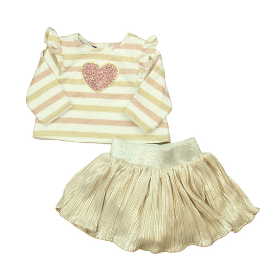 Pippa &Julie Girls Pink | Gold Stripe Apparel Sets Size: 12 Months Pink | Gold Stripe