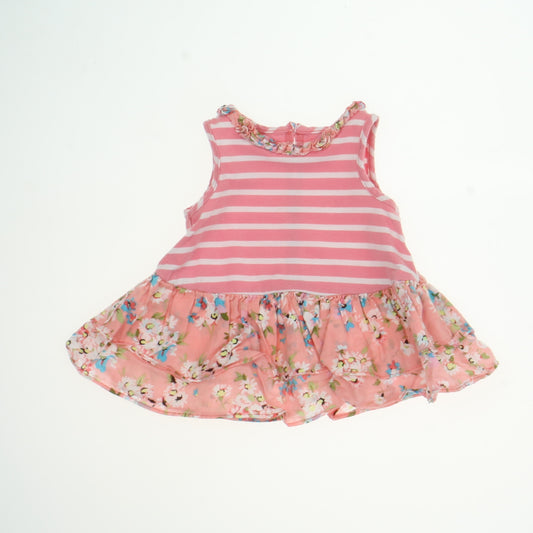 Pippa & Julie Girls Pink | White Striped Dress Size: 12 Months Pink | White Striped