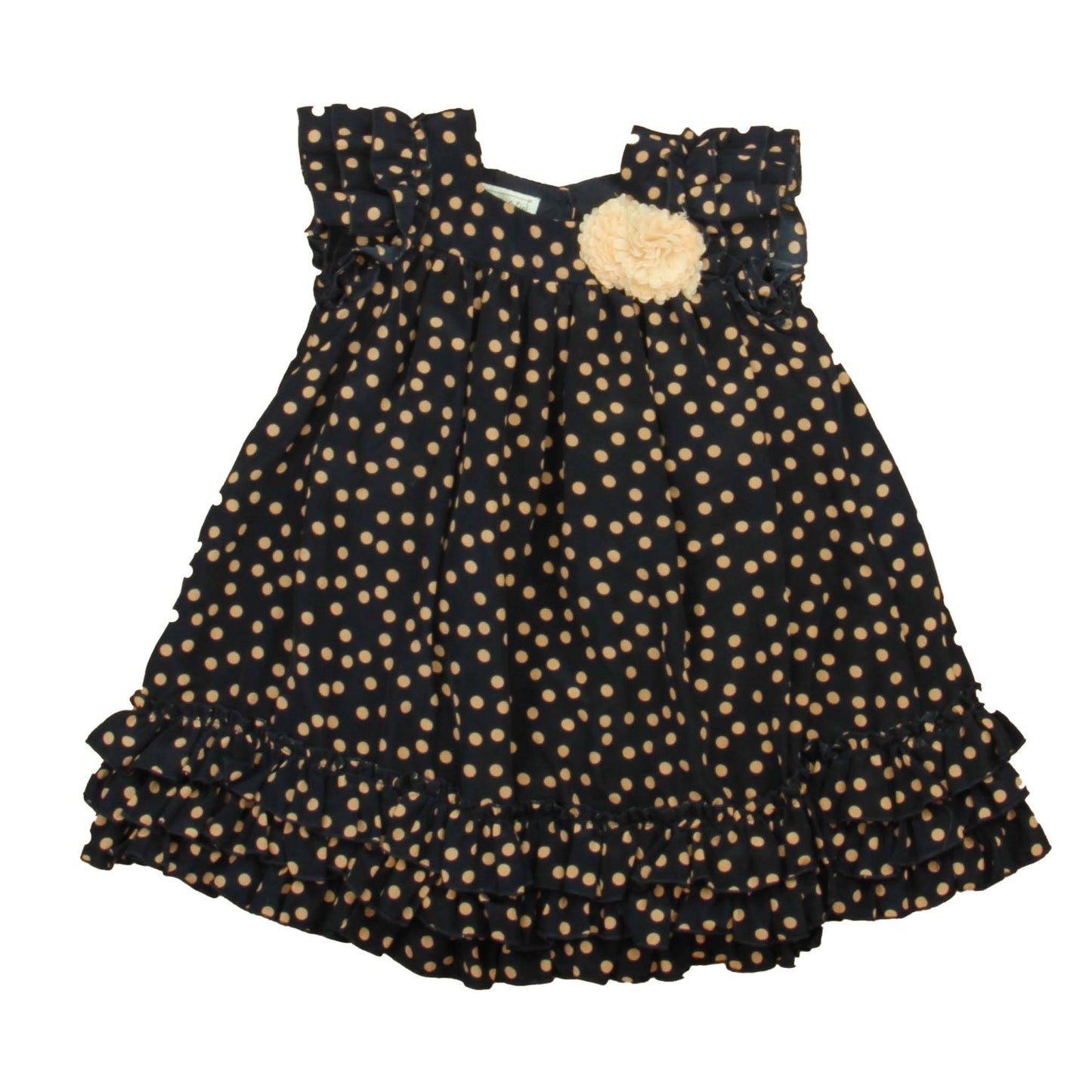 Pippa & Julie Girls Navy | Pink Polka Dots Dress Size: 24 Months Navy | Pink Polka Dots