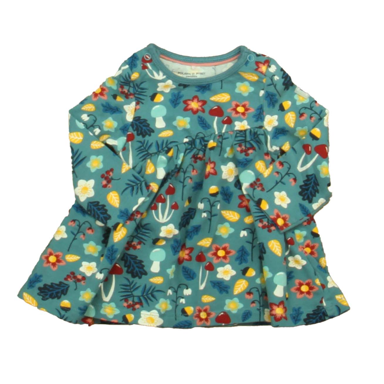 Polarn O. Pyret Girls Teal Floral Dress Size: 1-2 Months Teal Floral