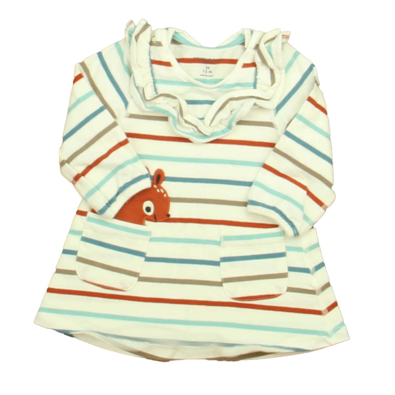 Polarn O. Pyret Girls White | Brown | Aqua Stripe Dress Size: 1-2 Months White | Brown | Aqua Stripe