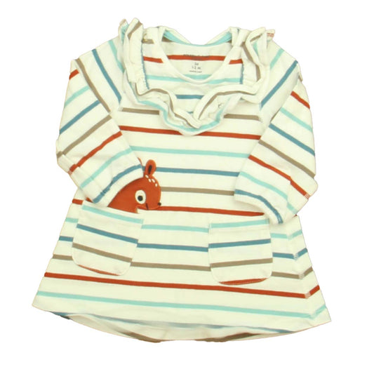 Polarn O. Pyret Girls White | Brown | Aqua Stripe Dress Size: 1-2 Months White | Brown | Aqua Stripe