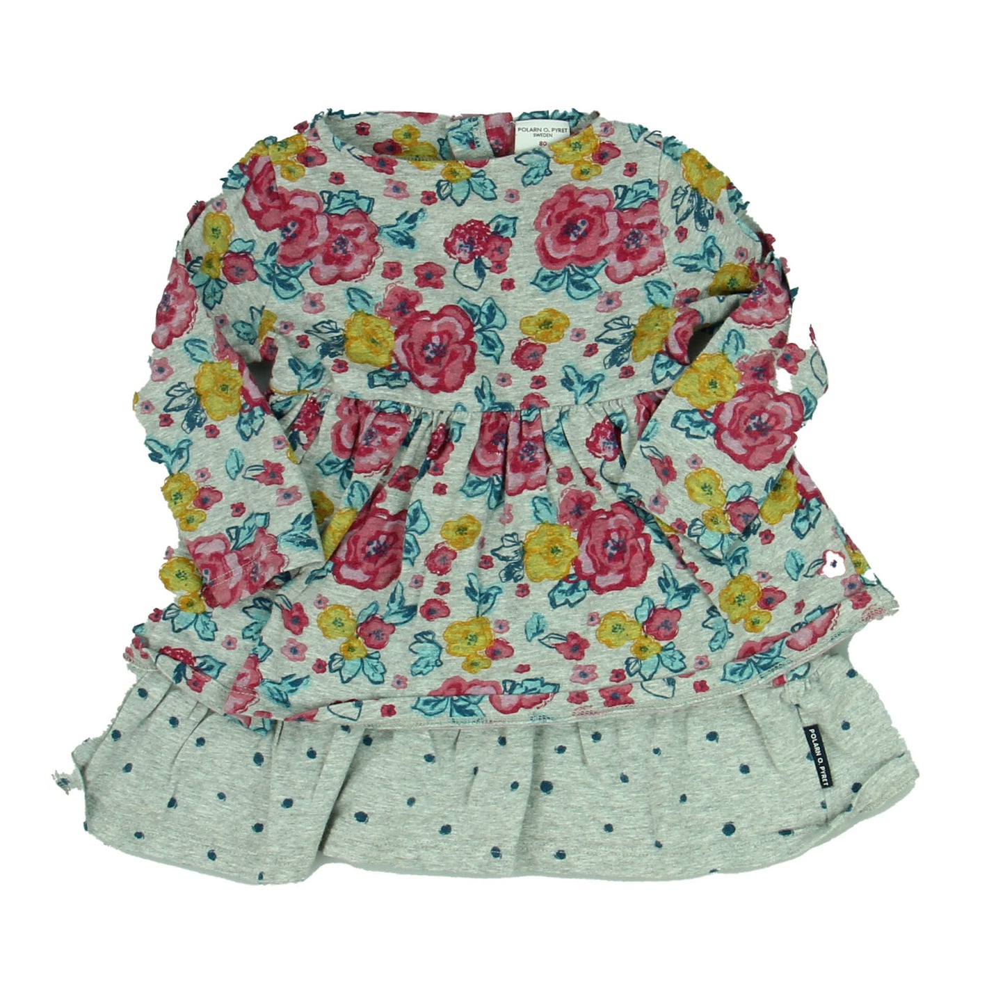 Polarn O. Pyret Girls Grey | Floral Dress Size: 9-12 Months Grey | Floral
