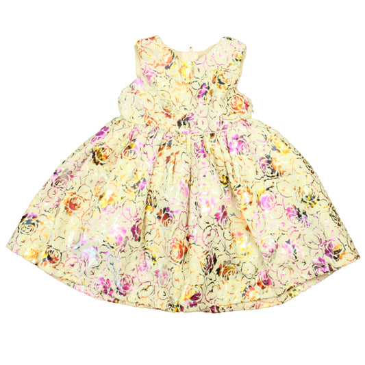 Popatu Girls Ivory | Pink | Gold Metallic Dress Size: 12 Months Ivory | Pink | Gold Metallic