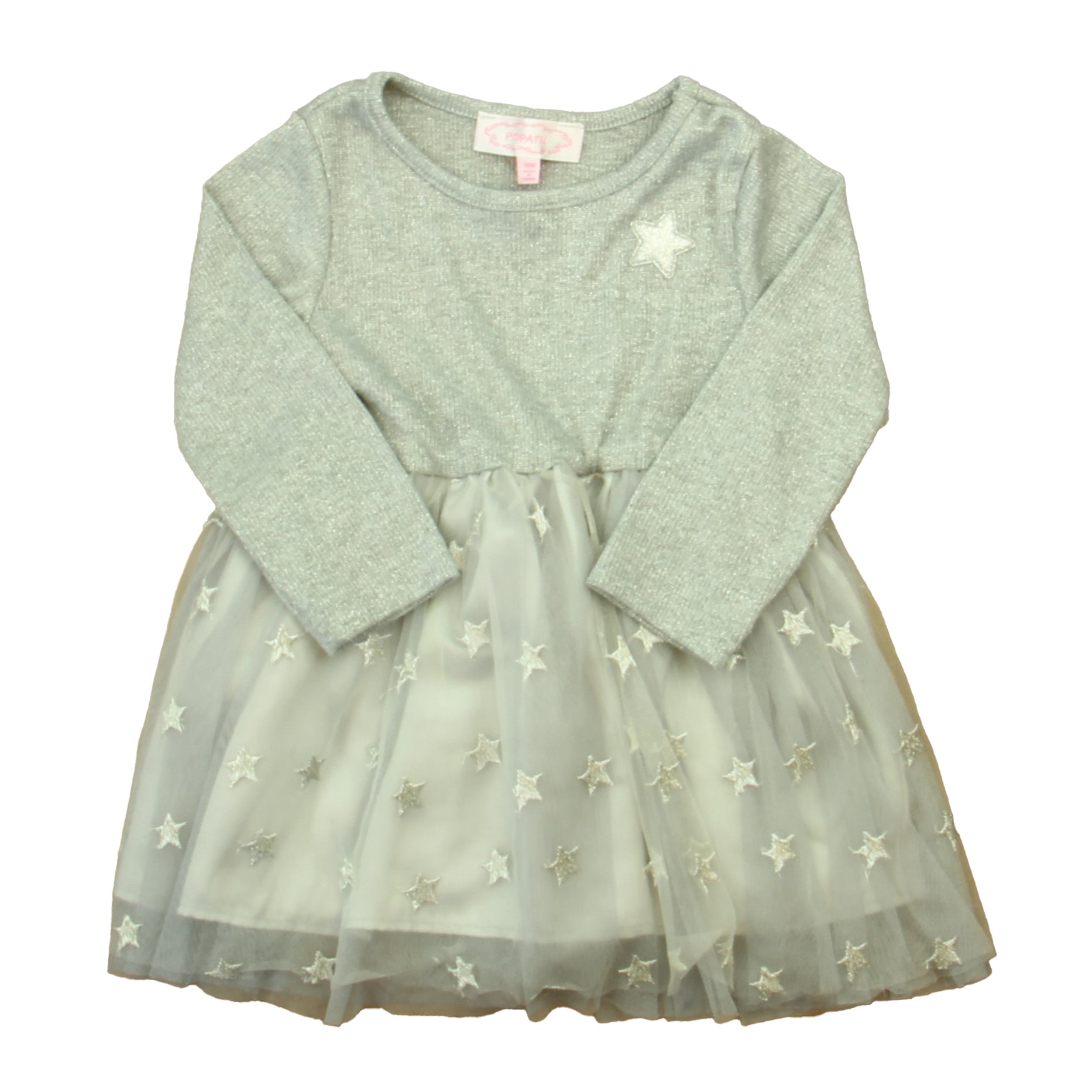 Popatu Girls Silver Stars Dress Size: 18 Months Silver Stars