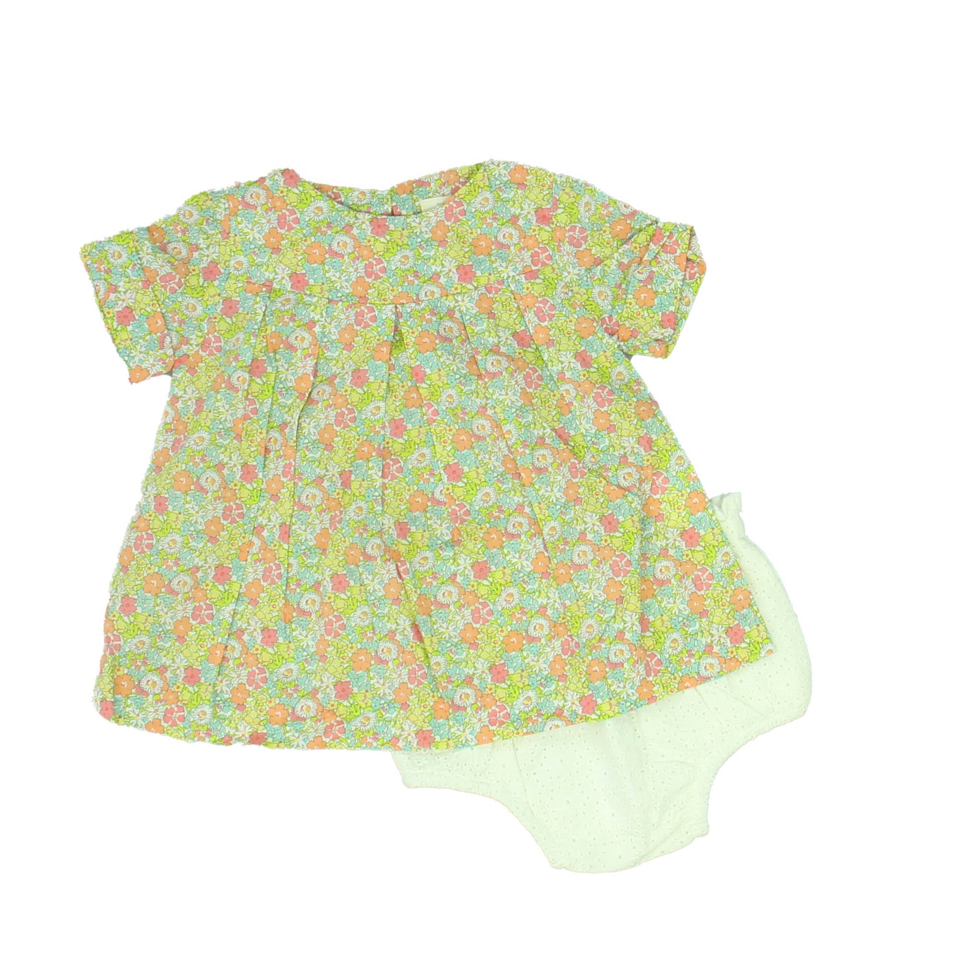 Poppy Rose Girls Green | Peach Dress Size: 62cm (6 Months) Green | Peach
