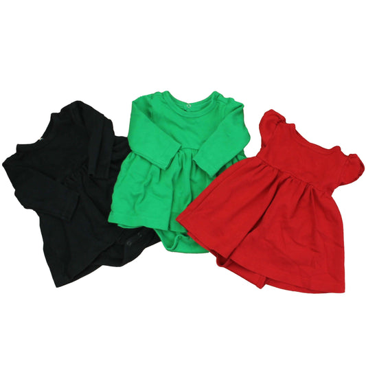 Primary.com Girls Black | Red | Green Dress Size: 3-6 Months Black | Red | Green
