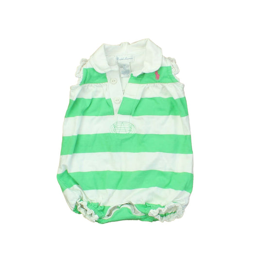 Ralph Lauren Girls White | Green | Stripes Romper Size: 0-3 Months White | Green | Stripes