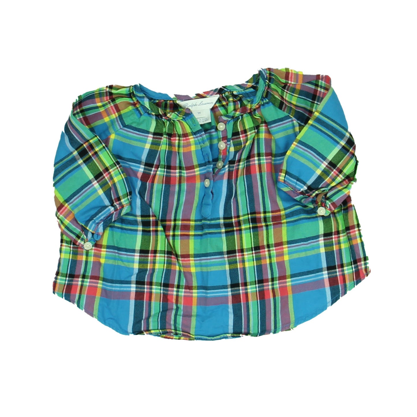 Ralph Lauren Girls Blue Plaid Blouse Size: 3 Months