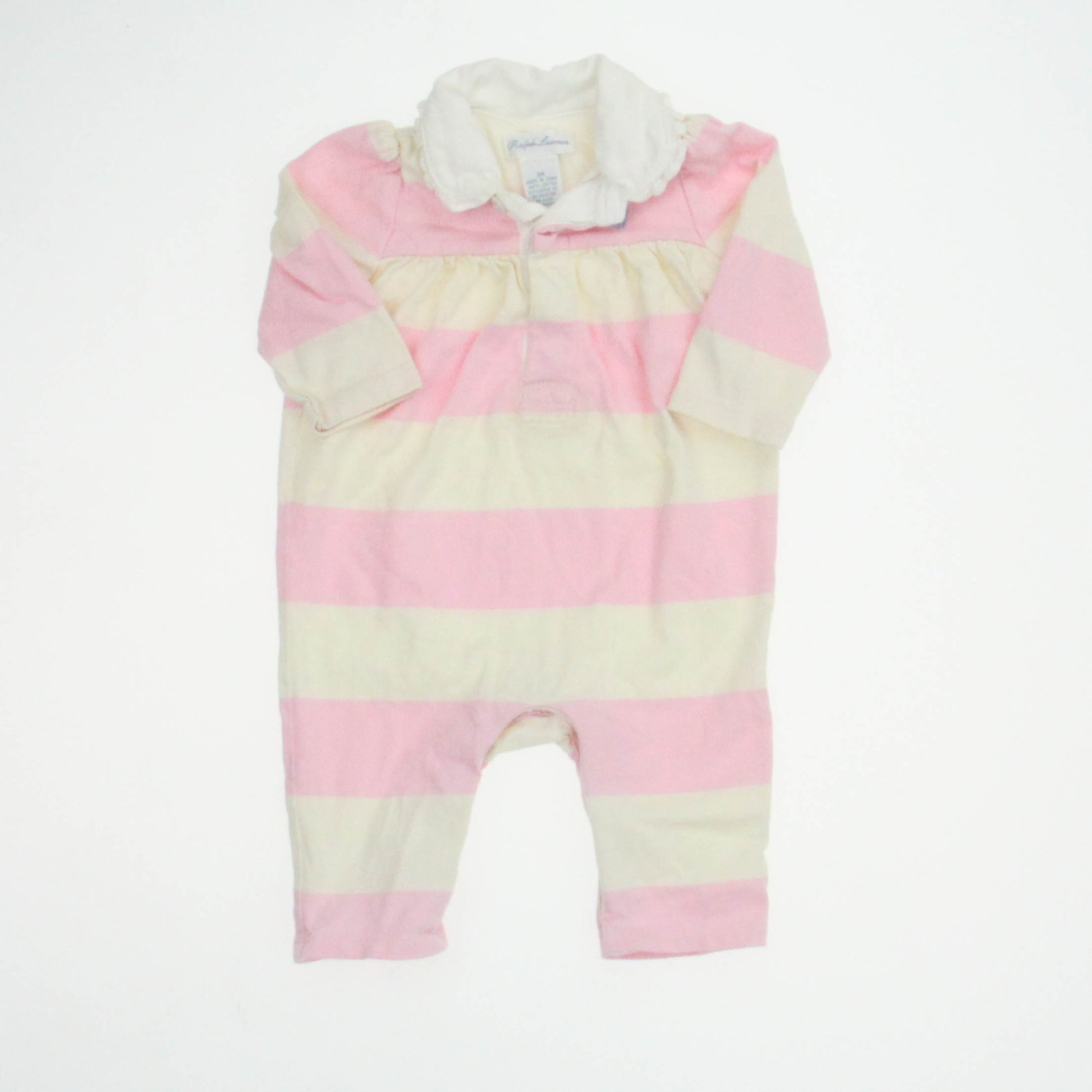 Ralph Lauren Girls Pink | Ivory | Stripes Long Sleeve Outfit Size: 3 Months Pink | Ivory | Stripes