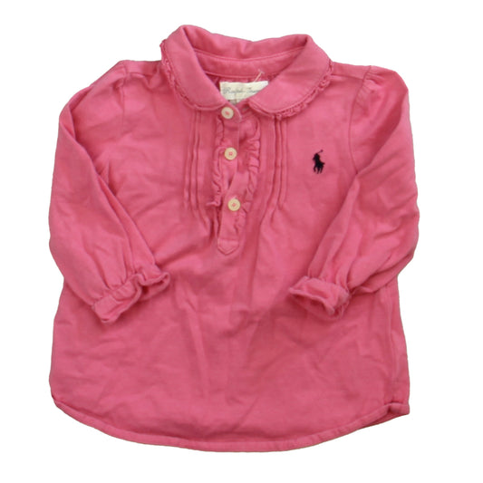 Ralph Lauren Girls Pink Long Sleeve Shirt Size: 6 Months Pink