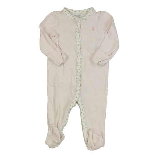 Ralph Lauren Girls Pink | White | Stripes 1-piece footed Pajamas Size: 9 Months Pink | White | Stripes