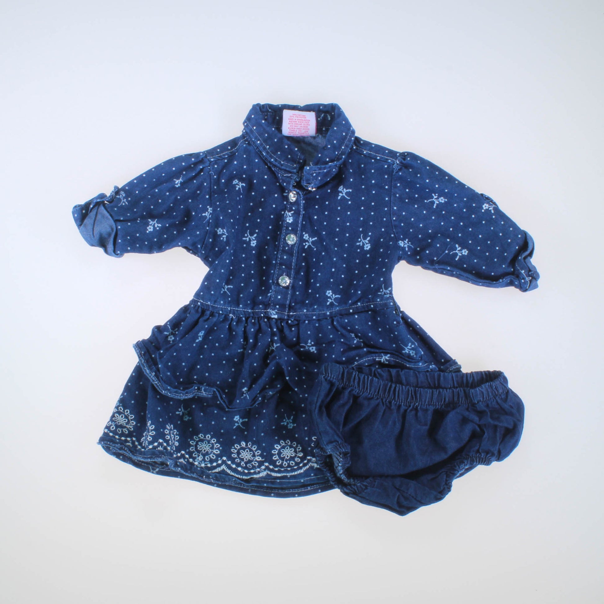 Real Love Girls Dark Blue Chambray Polka Dot Dress Size: 18 Months Dark Blue Chambray Polka Dot
