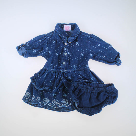 Real Love Girls Dark Blue Chambray Polka Dot Dress Size: 18 Months Dark Blue Chambray Polka Dot