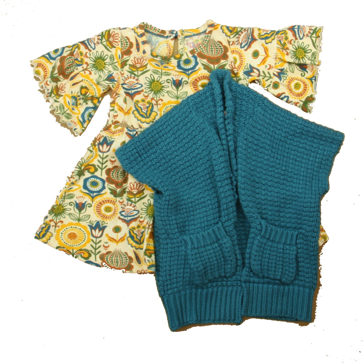 Ruffle Butts Girls Teal | Ivory | Yellow Dress Size: 12-18 Months Teal | Ivory | Yellow