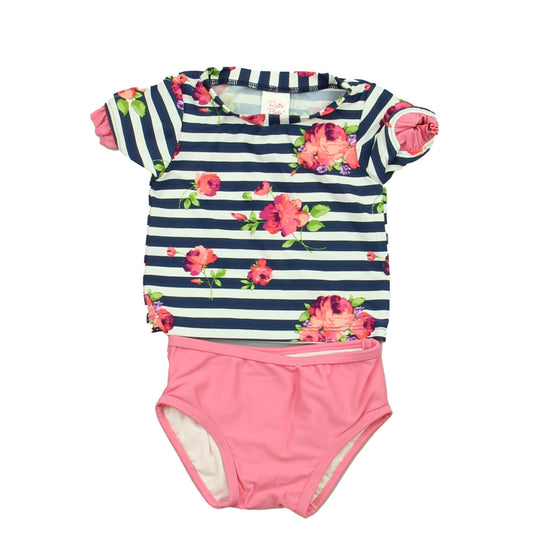 Ruffle Butts Girls Navy | White | PInk 2-piece Swimsuit Size: 6-12 Months Navy | White | PInk