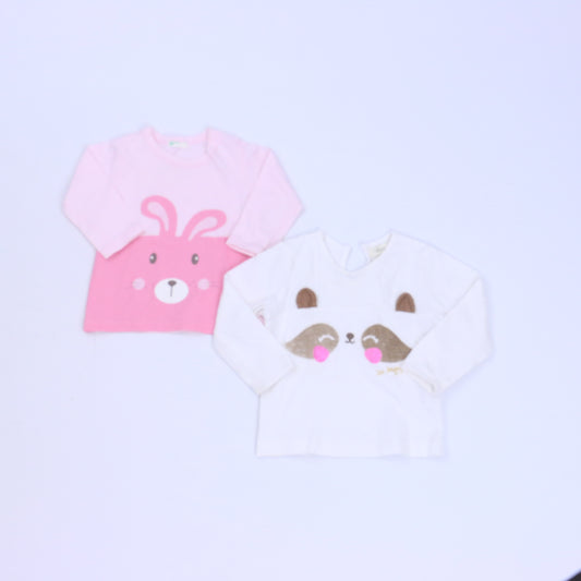 Sfera | Benetton Baby Girls White | Pink Long Sleeve T-Shirt Size: 6-12 Months White | Pink