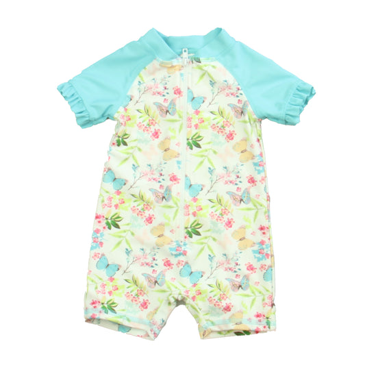 Sol Swim Girls White | Aqua Butterflies 1-piece Swimsuit Size: 3-6 Months White | Aqua Butterflies