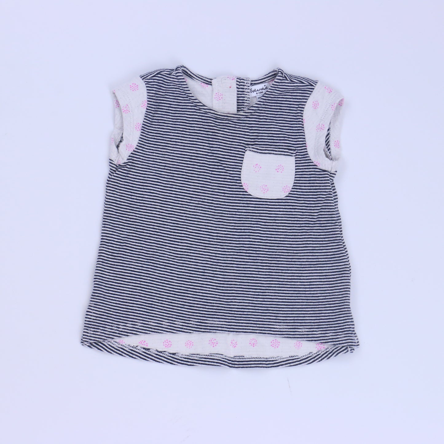 Splendid Girls Navy | White Short Sleeve Shirt Size: 6-12 Months Navy | White
