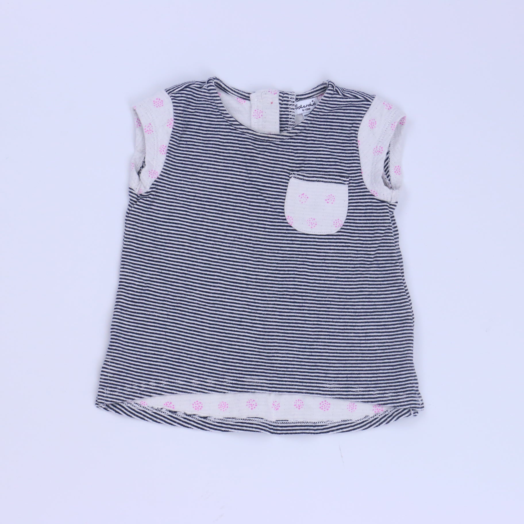 Splendid Girls Navy | White Short Sleeve Shirt Size: 6-12 Months Navy | White