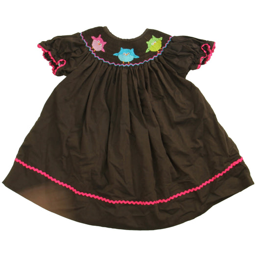 Sprinkled Sweet Girls Brown | Birds | Smocked Dress Size: 18 Months Brown | Birds | Smocked