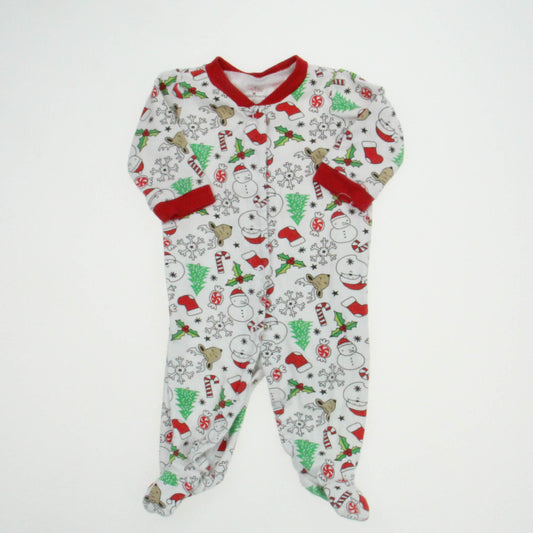 Starters Unisex White | Christmas 1-piece footed Pajamas Size: 6 Months