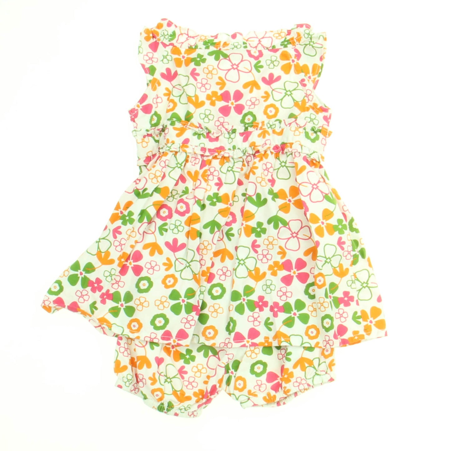 Strasburg Girls White | Pink Orange Green | Flowers Dress Size: New Born White | Pink Orange Green | Flowers