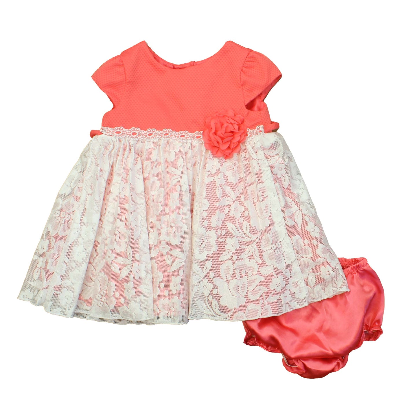 Sweet Heart Rose Girls Coral | White Dress Size: 24 Months Coral | White