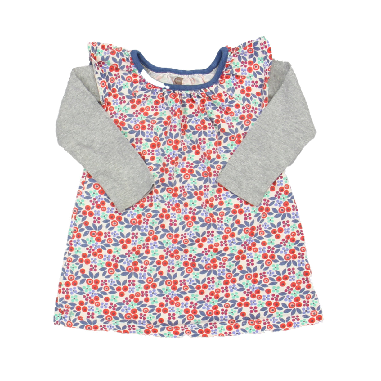 Tea Girls Gray | White | Blue Floral Dress Size: 12-18 Months