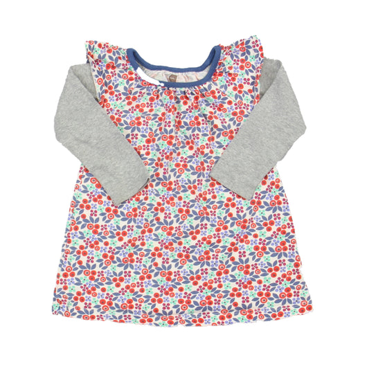 Tea Girls Gray | White | Blue Floral Dress Size: 12-18 Months