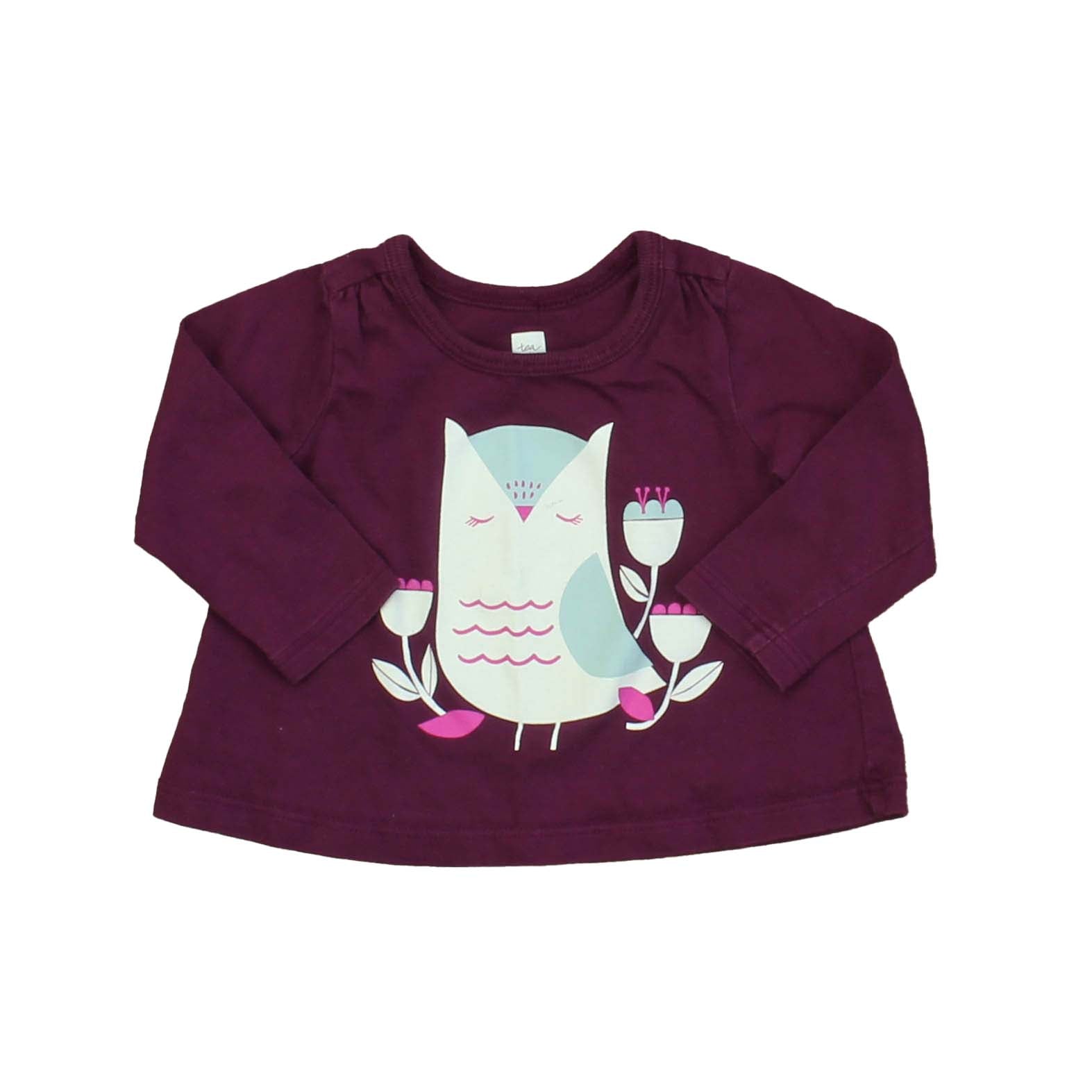 Tea Girls Maroon | Owl Long Sleeve T-Shirt Size: 3-6 Months Maroon | Owl