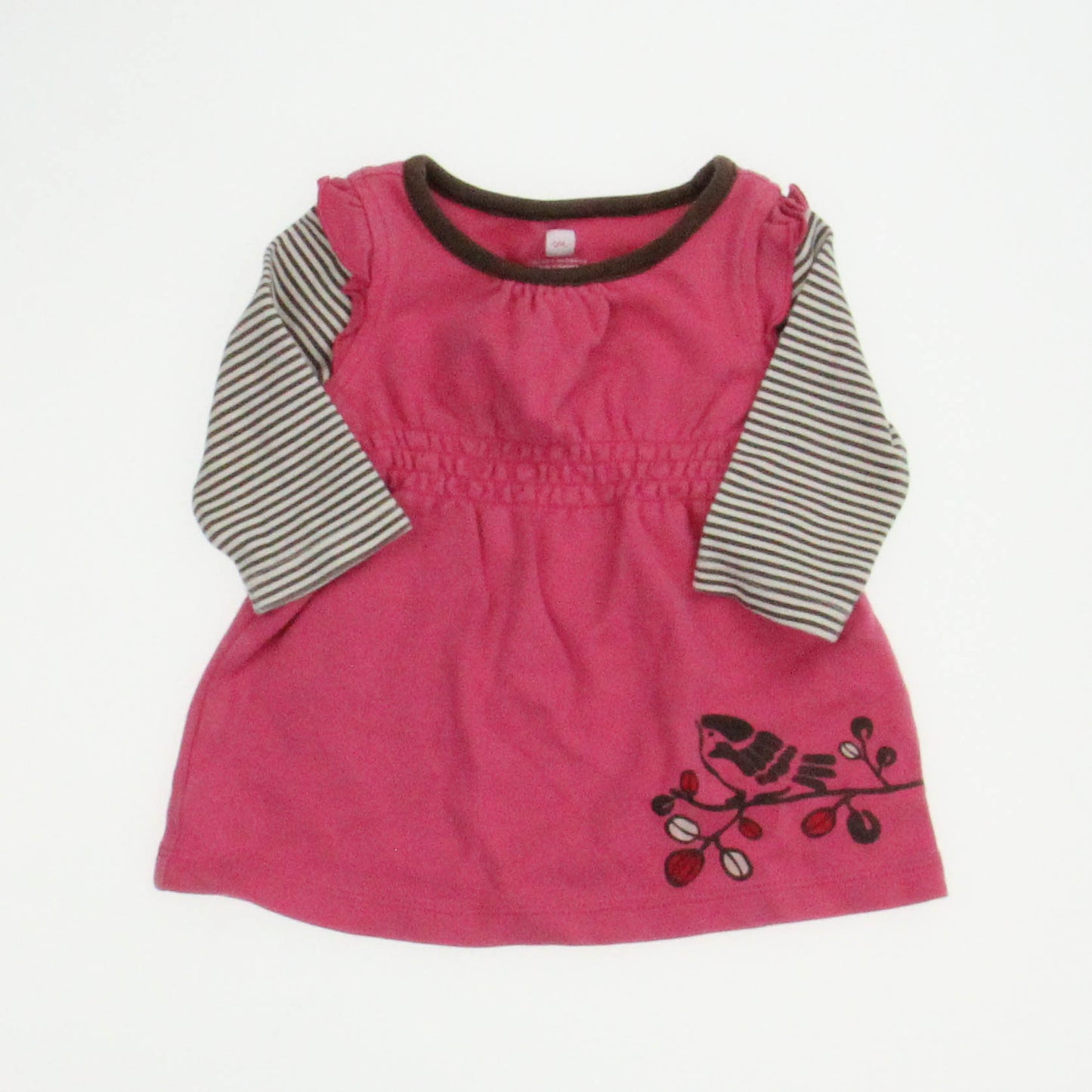 Tea Girls Pink |Brown Stripe Dress Size: 3-6 Months