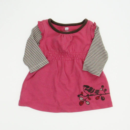 Tea Girls Pink |Brown Stripe Dress Size: 3-6 Months