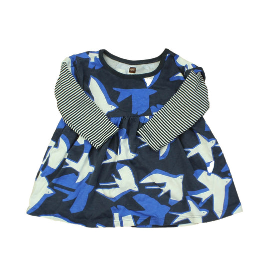 Tea Girls Blue | White | Stripes | Birds Dress Size: 9-12 Months