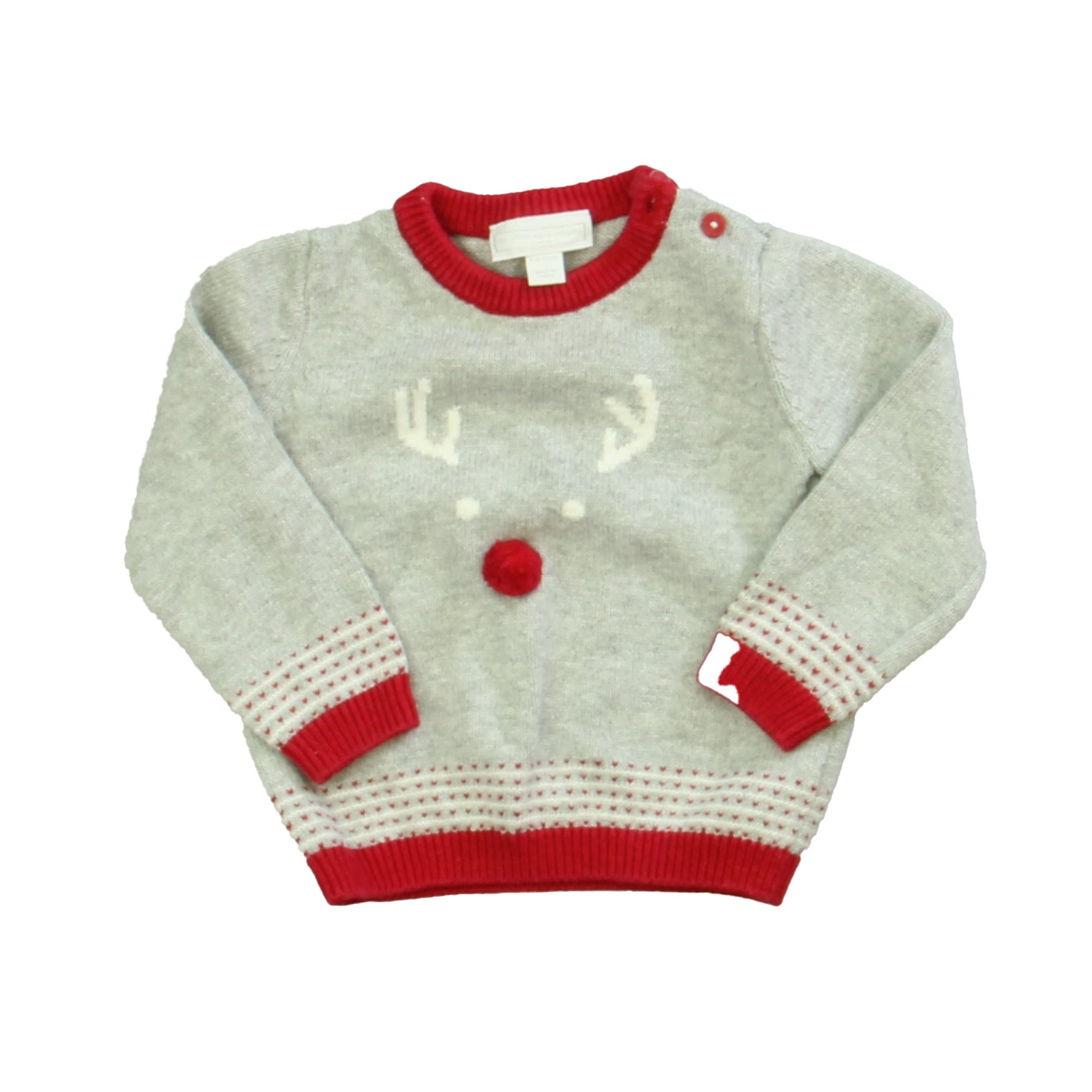 The Little White Company Girls Gray | Red Sweater Size: 9-12 Months Gray | Red