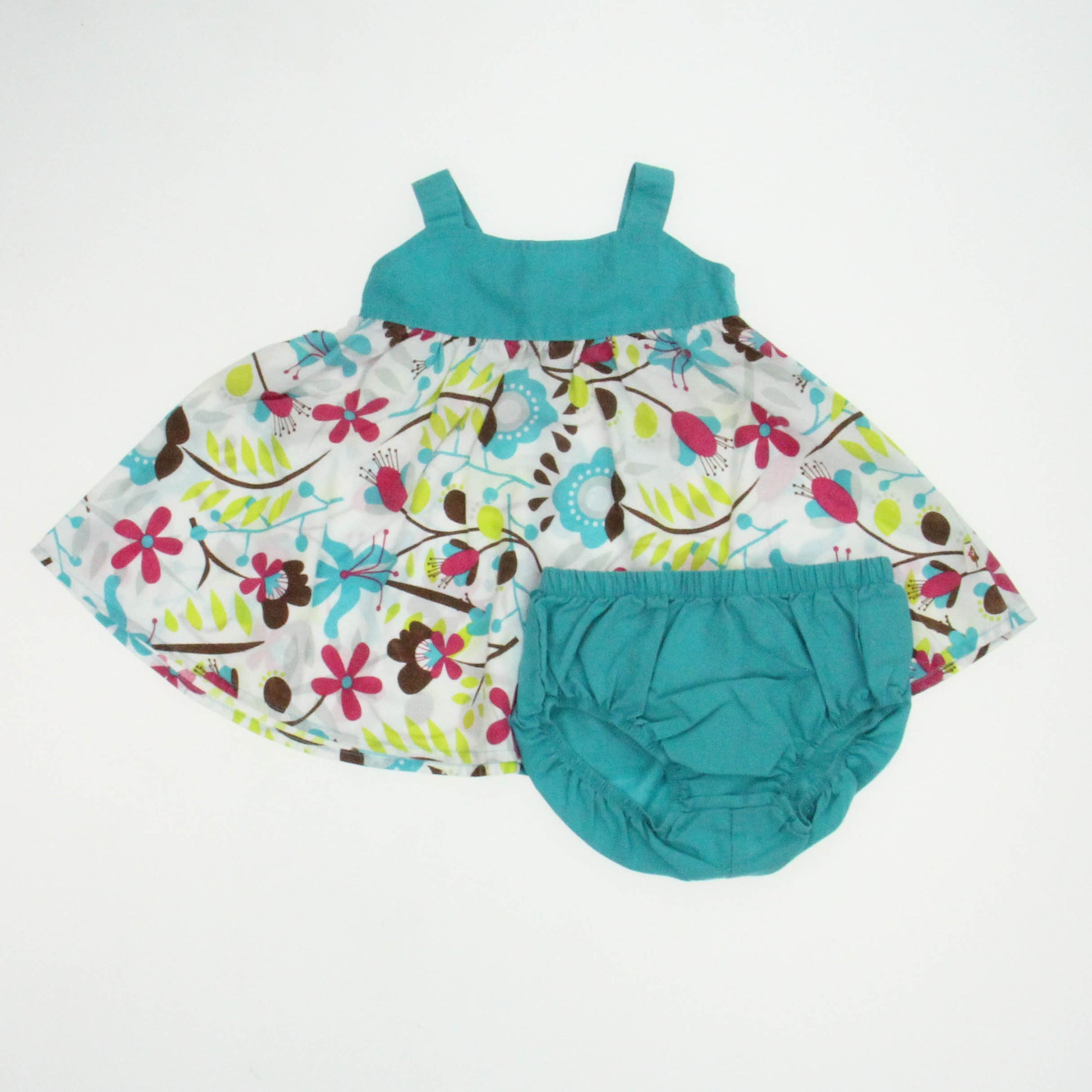 Tiny Tillia Girls White | Turquoise Dress Size: 0-3 Months White | Turquoise