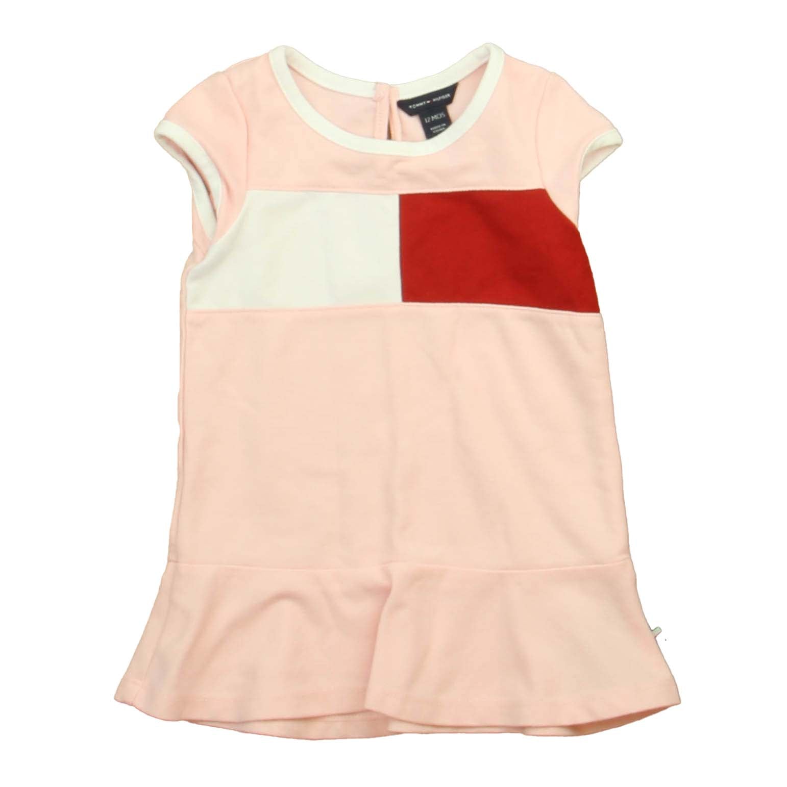 Tommy Hilfiger Girls Pink | White | Red Dress Size: 12 Months Pink | White | Red
