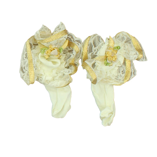 Unknown Brand Girls Ivory | Gold Socks Size: 0-12 Months Ivory | Gold