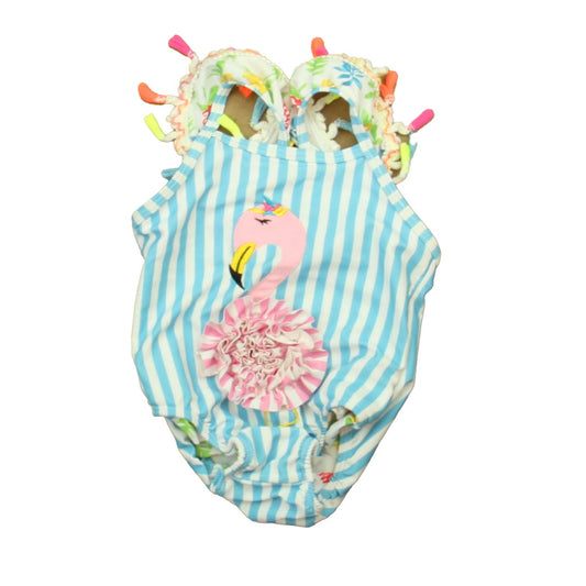 Unknown Brand Girls Aqua | Pink Flamingo 1-piece Swimsuit Size: 12 - 18 Months Aqua | Pink Flamingo