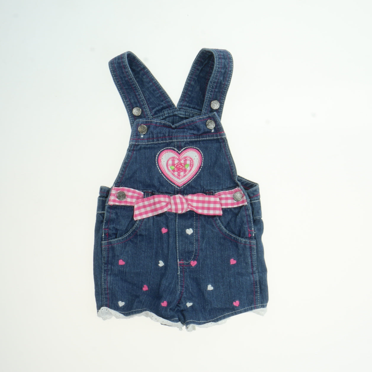 Unknown Brand Girls Blue | Pink Heart Overall Shorts Size: 18 Months Blue | Pink Heart