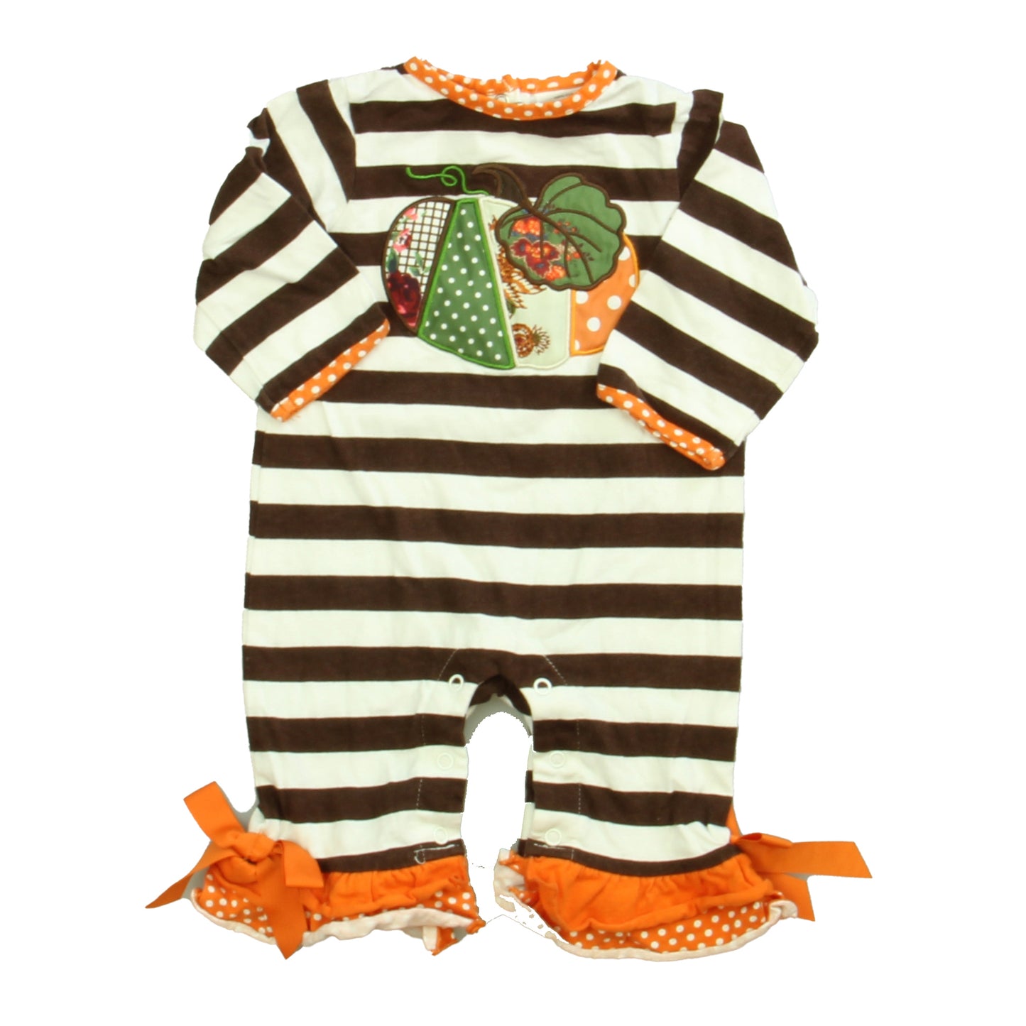 Unknown Brand Girls Brown | Orange Pumpkin Long Sleeve Outfit Size: 9 Months Brown | Orange Pumpkin