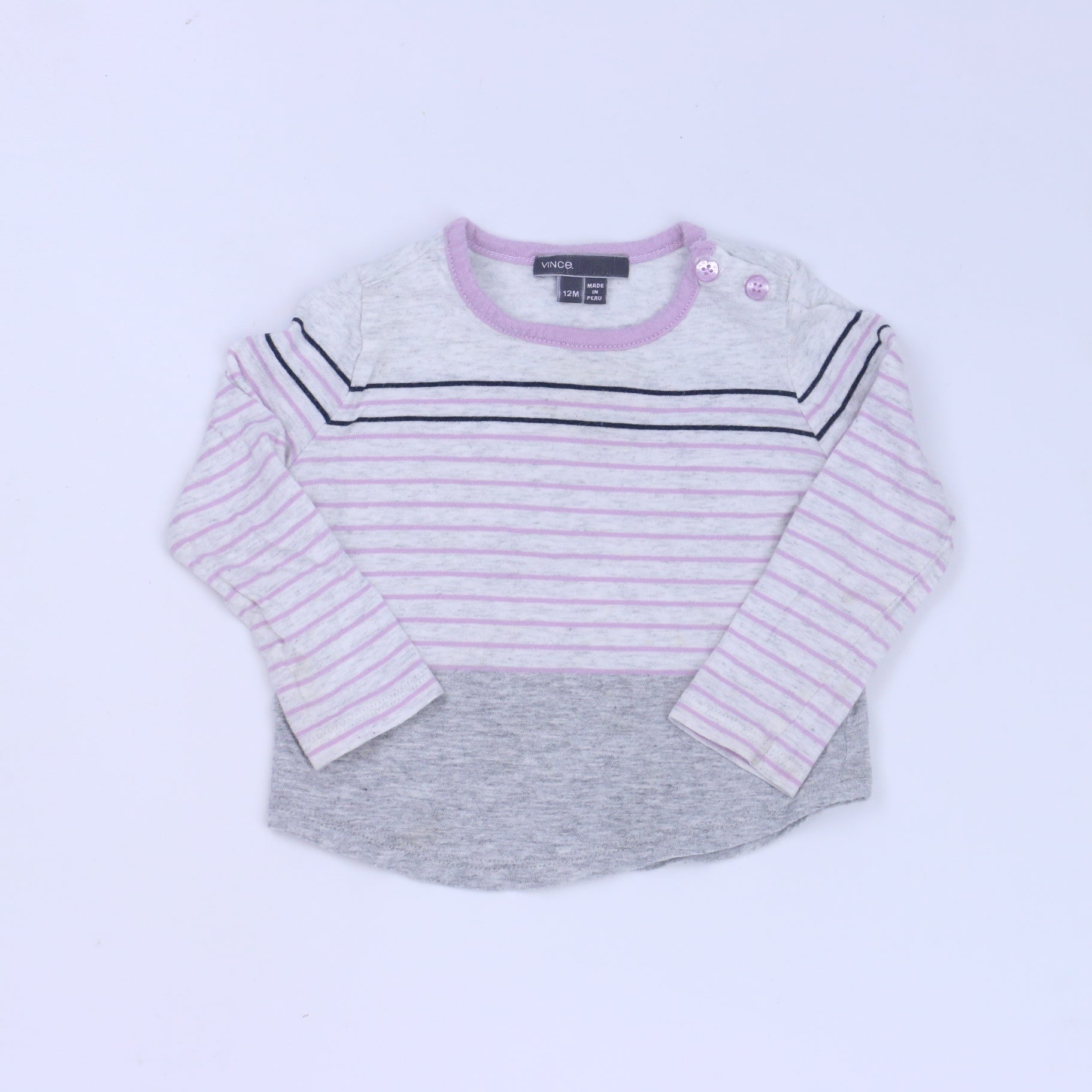 Vince. Girls Gray | Purple Long Sleeve T-Shirt Size: 12 Months Gray | Purple