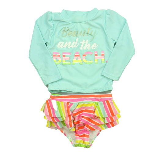 Wet Suit Club Girls Aqua | Pink Stripe 2-piece Swimsuit Size: 18 Months Aqua | Pink Stripe