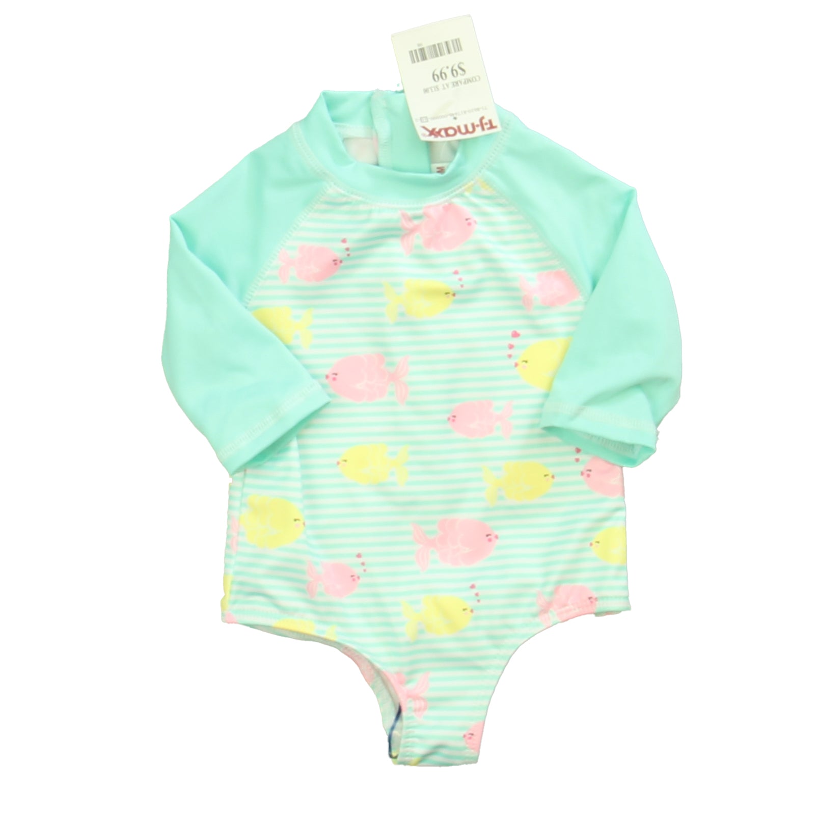 Wippette Kids Girls Aqua Stripe Fish 1-piece Swimsuit Size: 6-9 Months Aqua Stripe Fish