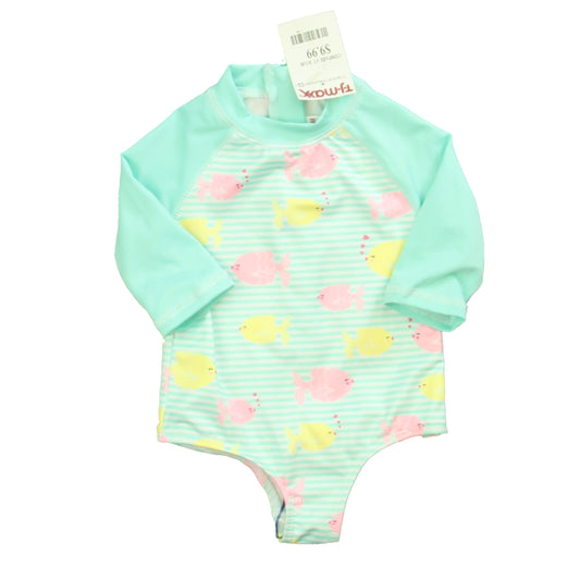 Wippette Kids Girls Aqua Stripe Fish 1-piece Swimsuit Size: 6-9 Months Aqua Stripe Fish