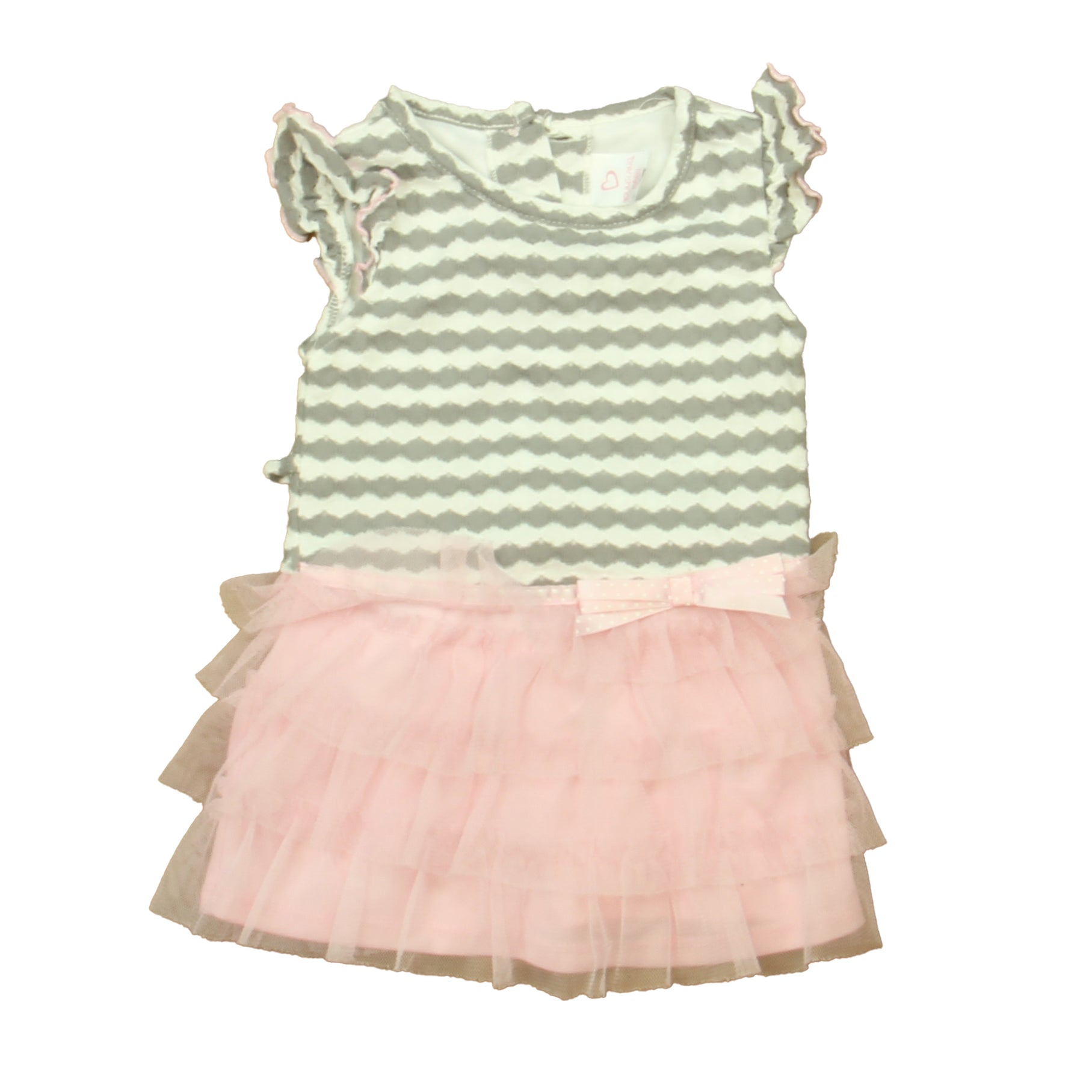 Youngland Girls Gray | White | Pink Dress Size: 18 Months Gray | White | Pink