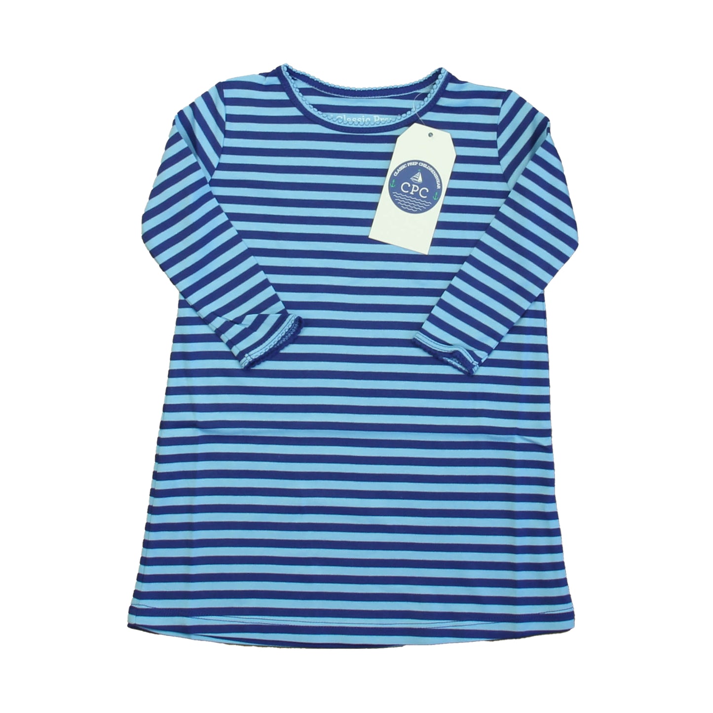 Classic Prep Girls Alaskan Blue Bright Navy Stripe Dress Size: 2-5T