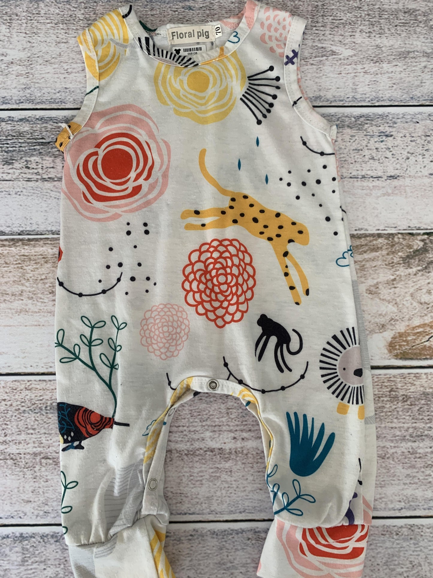 Floral Pig Girls animals | Flowers | White Romper Size: 6 months animals | Flowers | White