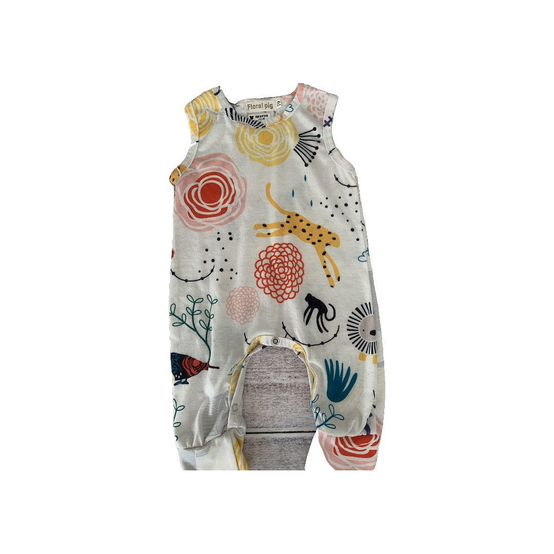 Floral Pig Girls animals | Flowers | White Romper Size: 6 months animals | Flowers | White
